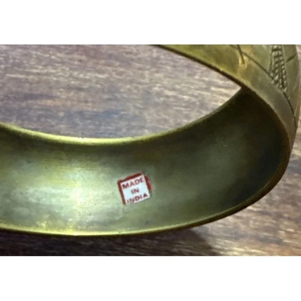 Brass Bangle Bracelet Wide Etched Retro Boho Jewelry Made In India‎